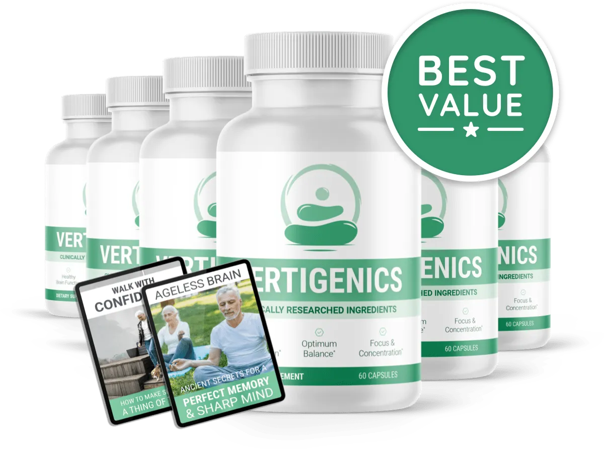 Vertigenics natural balance and brain support supplement bottle